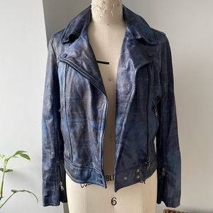 Robert Graham genuine leather palm printed moto jacket